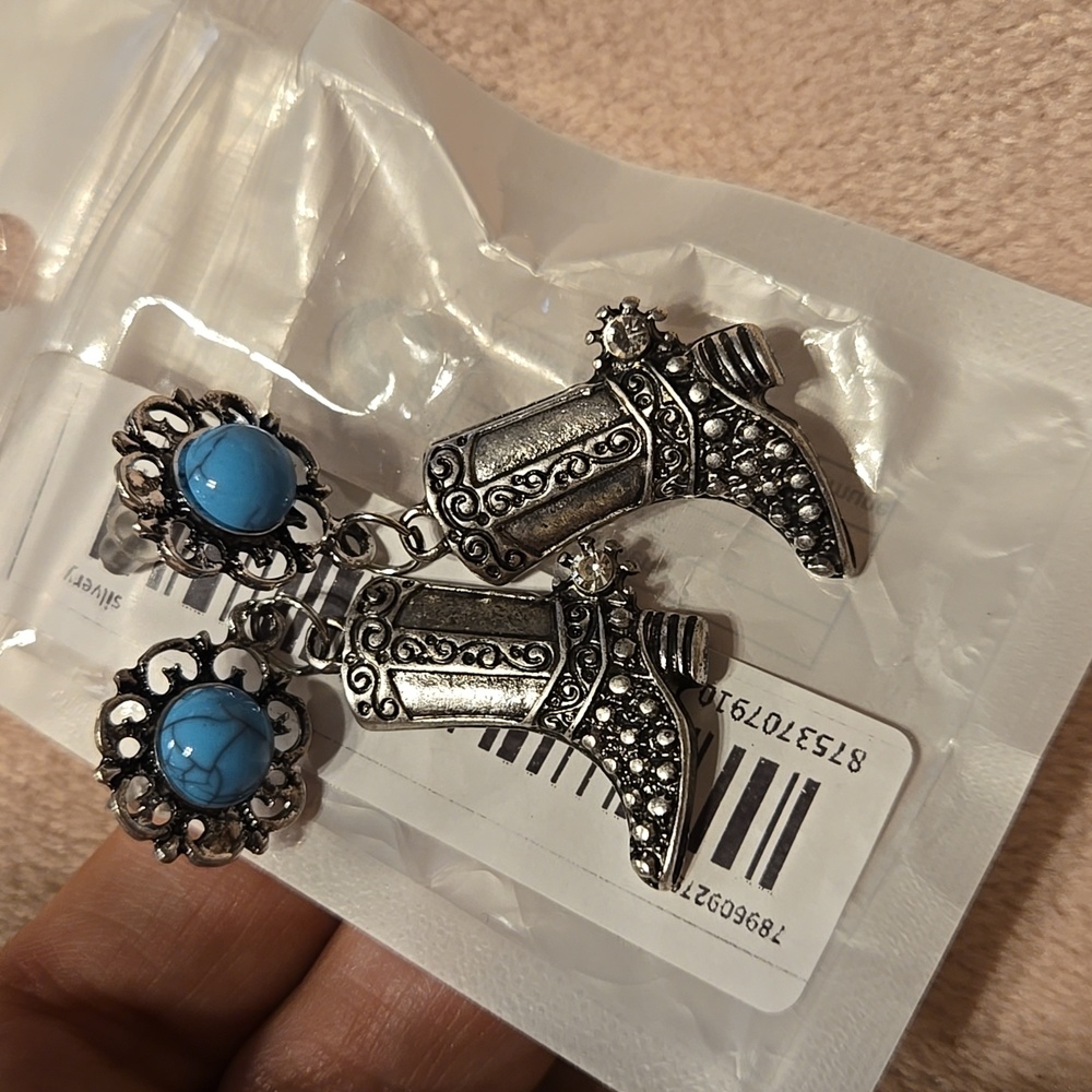 New Boho Turquoise Boot Earrings Dangle Western Rustic Looking